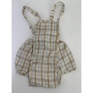 VINTAGE Romper Boys 9-12 Months One Piece Brown Plaid Built in Plastic Protector